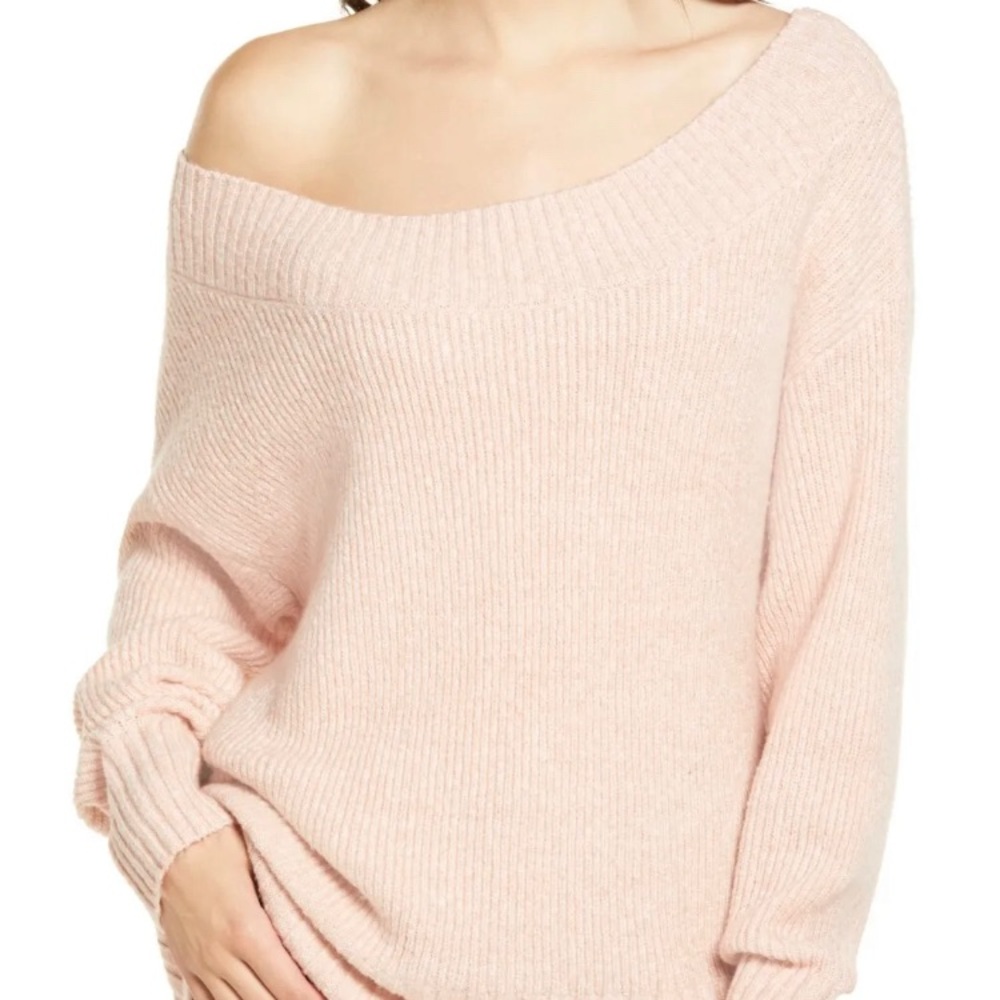 CHELSEA28 Women's Pink Ribbed Off Shoulder Sweater Size Large NWT 5481